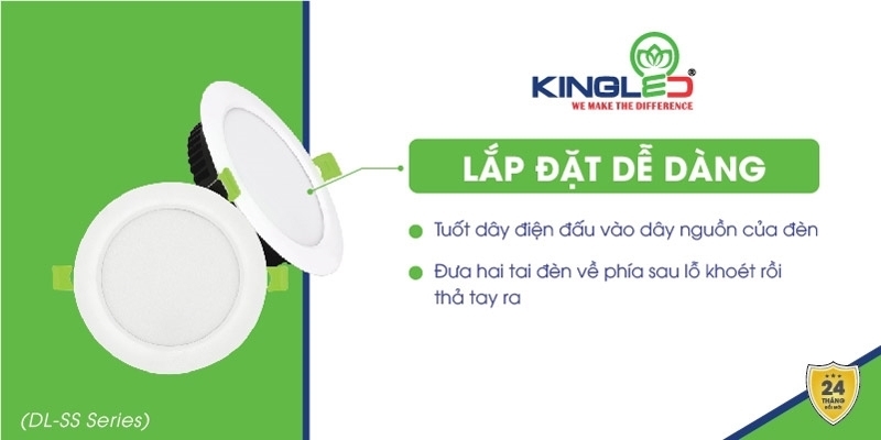 Quy trình lắp đặt đèn downlight Ruby Kingled rất dễ dàng